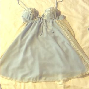 Sky blue sexy lingerie, with an overthrow and thon